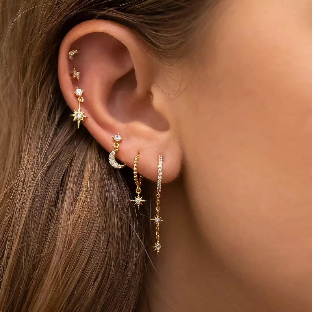 Crescent Moon & Star Huggie Hoop Earrings | Lisa Angel