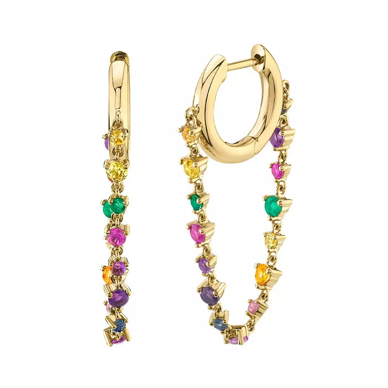 Rainbow & Snowhite Gold Connected Earring
