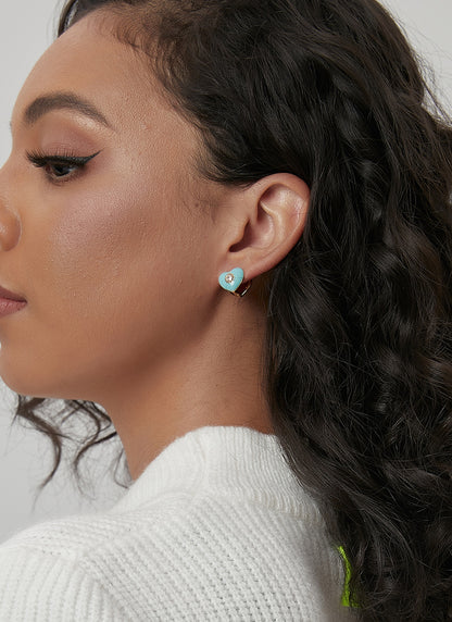 Teal Blue Heart Stud Earrings