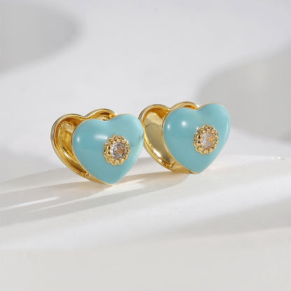 Teal Blue Heart Stud Earrings