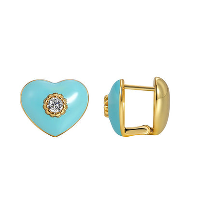 Teal Blue Heart Stud Earrings