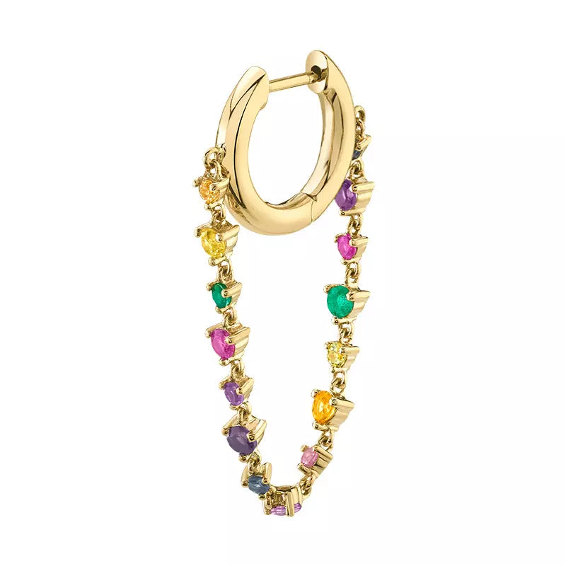 Rainbow & Snowhite Gold Connected Earring