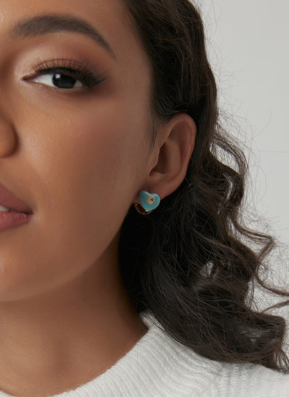 Teal Blue Heart Stud Earrings
