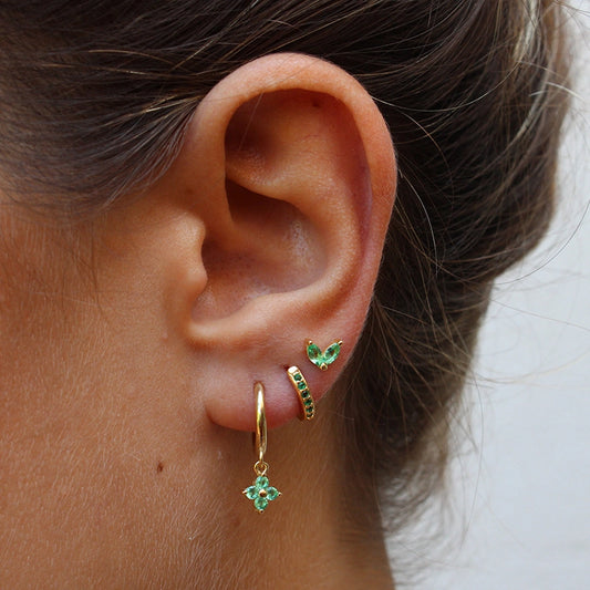 Blooming Gold Earring Set - Green