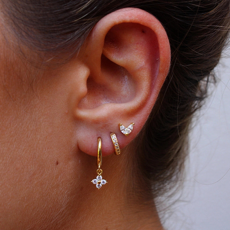 Blooming Gold Earring Set - White