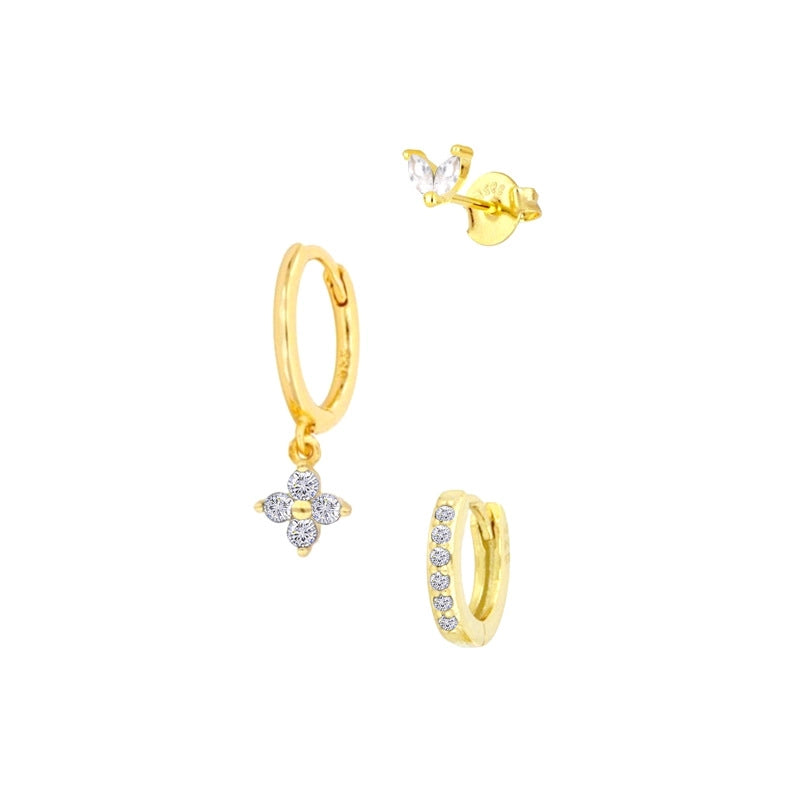 Blooming Gold Earring Set - White