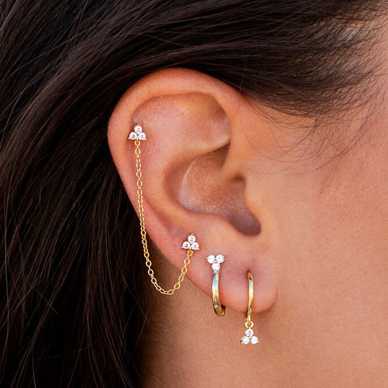 Triangle Flower Gold Earring Set