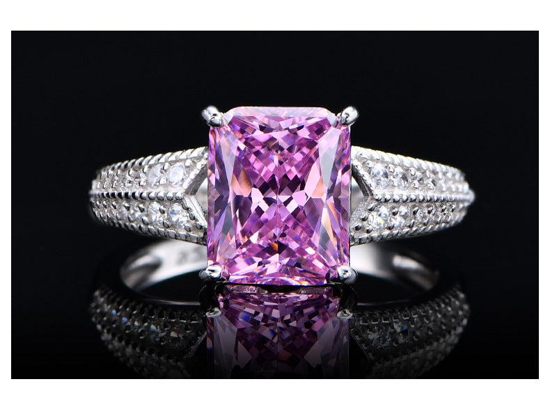 Luxury 925 Sterling Silver Pink Heart Diamond Gemstone Rings For